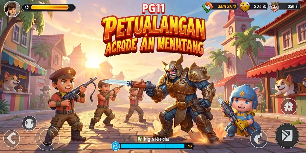 Tangkapan layar PG11 menunjukkan aksi gameplay Arcade yang seru dan penuh warna.