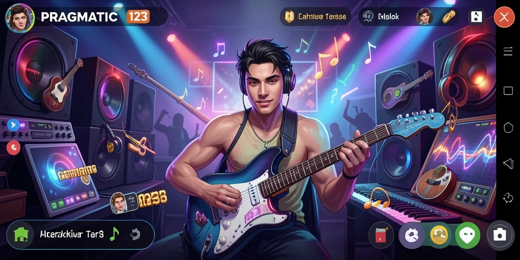 Tangkapan layar utama PRAGMATIC123 menampilkan gameplay musik yang seru.